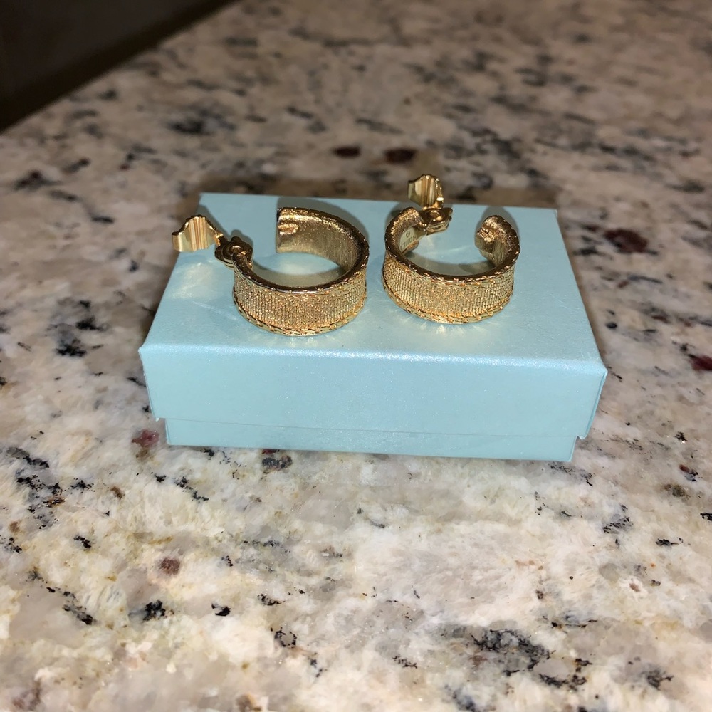 Monet Gold Plated thick textures hoop earrings